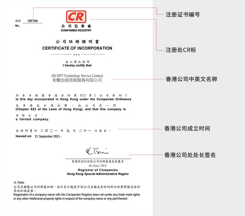 香港公司注冊證書樣本