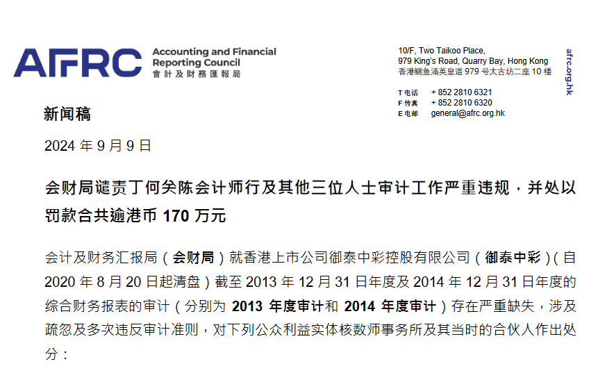 香港公司審計違規(guī)案例